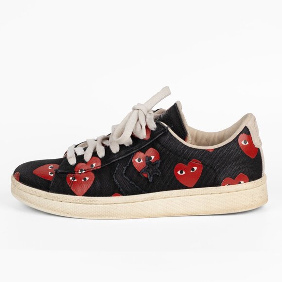 Converse X Play Comme Des Garcons CDG Pro Low Black/Red Hearts 8.5 - Picture 5 of 12